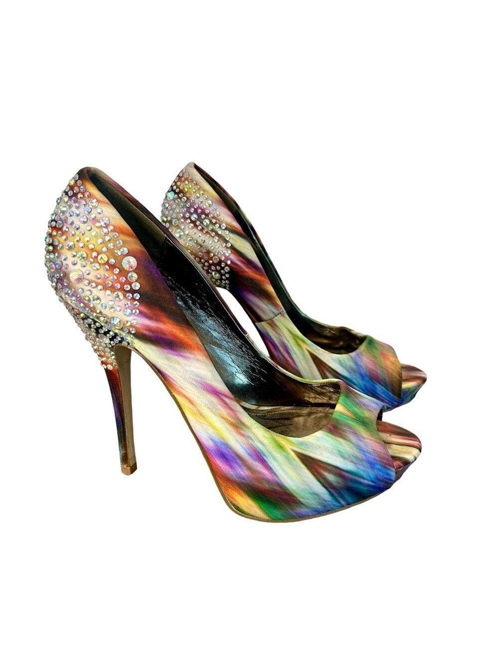 Aldo multicoloured crystal rhinestone embellished bedazzled peep toe high heels